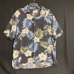 Caribbean Pure Silk Mens L Hawaiian Tropical Short Sleeve Shirt with Pocket